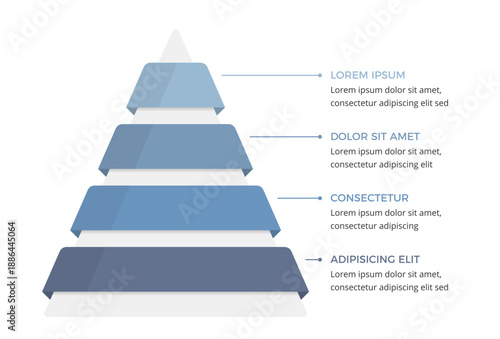 Pyramid diagram with four levels showing hierarchy or process stages, infographic template