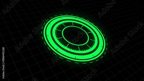 Digital Technology HUD Animation with Circular Signal Rings and Data Motion