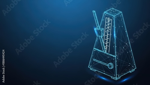 Geometric Wireframe Metronome Illustrating Musical Rhythm and Tempo with Digital Precision