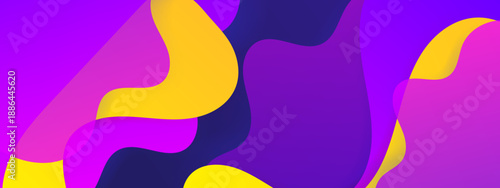 Playful purple and yellow liquid background with overlapping smooth blob shapes and soft shadows for depth