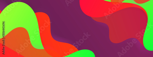 Unique dark purple background featuring high contrast neon green and red liquid flowing organic shapes
