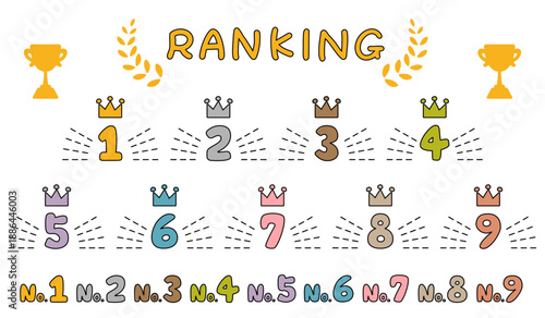 手書き風のかわいい王冠とランキングの素材セット