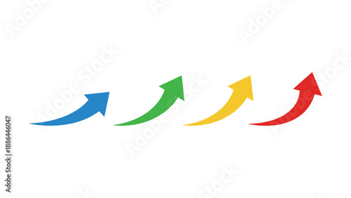 A colorful graphic illustration of four arrows pointing upwards in a row