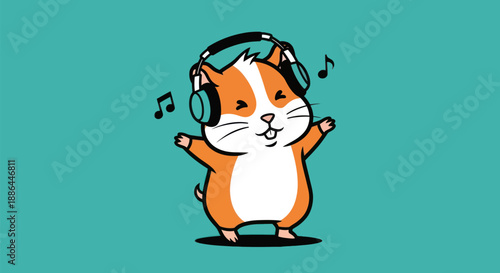 Cartoon hamster listening to music