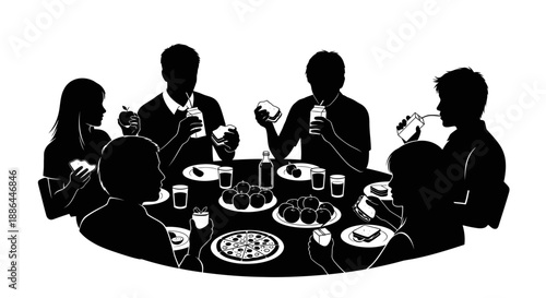 Family enjoying a meal together around a dining table.