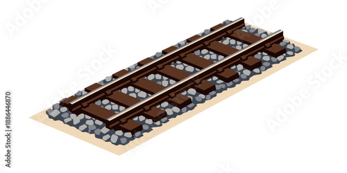 Isometric illustration of a railroad track depicting a segment of railway line for transportation concepts