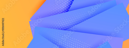 Cool blue geometric layers with orange highlights and textured halftone dots for tech visuals