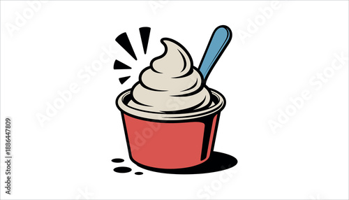 Cartoon of a cup of soft serve ice cream red cup solid in white background