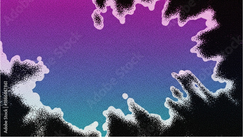 A serene dusk sky with clouds and trees silhouetted against a vibrant purple and blue gradient background illustration