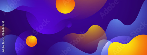 Professional abstract design with deep blue wavy layers and glowing orange circular elements