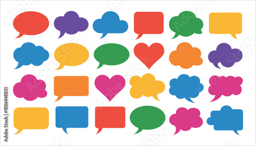 Colorful speech bubbles in various shapes and sizes communication dialogue solid in white background