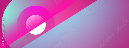 Dynamic abstract design featuring a split diagonal composition with pink circles and light blue gradient overlays
