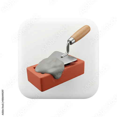 Wallpaper Mural Trowel With Cement Resting On Red Brick Construction Tool On White Background Torontodigital.ca