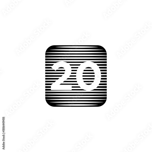 Monochromatic Striped Number 20 in Rounded Square