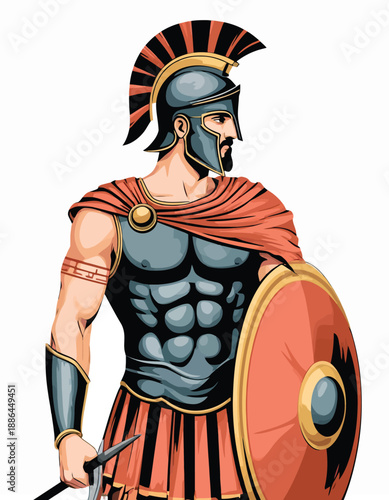 062-47-Spartan hoplite standing in armor and helmet, ready for battle