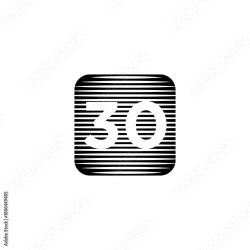 Number 30 in Striped Rounded Square Icon