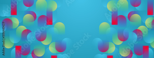 Vibrant blue and cyan backdrop featuring rounded shapes with smooth color transitions and glowing red accents