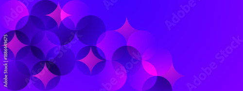 Elegant deep violet background featuring translucent circles and sparkling star shapes in a cluster arrangement