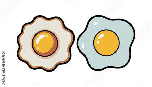 Fried eggs with runny yolks cartoon breakfast food solid in white background