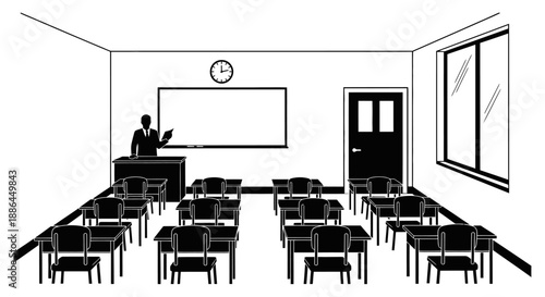 Empty Classroom with Teacher at the Front.