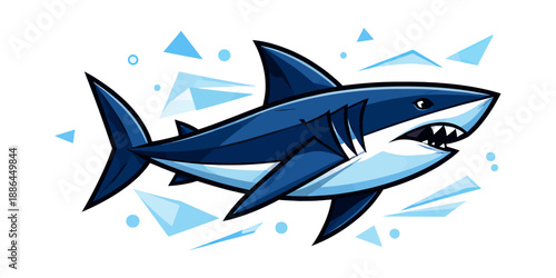 Bold graphic illustration of a shark depicting aggressive swimming for ocean and marine themes