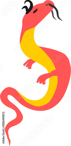 Flat Vector Illustration of a Traditional Red and Yellow Chinese Dragon