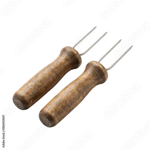 Wallpaper Mural Two Wooden Handled Metal Skewers with Three Prongs on Black Background Torontodigital.ca