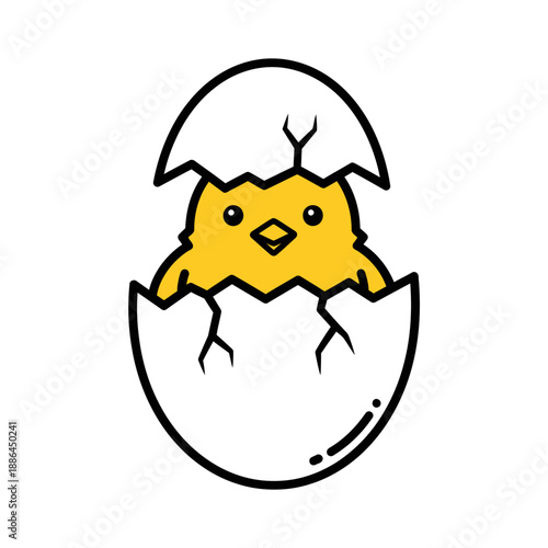 Cartoon Chick Hatching from Eggshell Illustration.