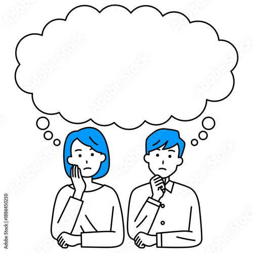 吹き出しと考えている若い夫婦