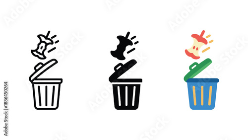 A colorful illustration of trash cans with waste being thrown away