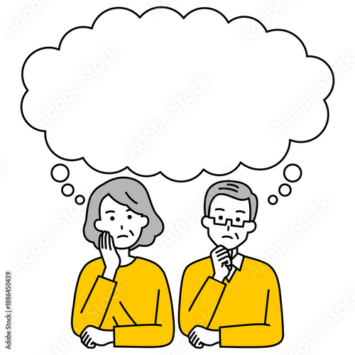 吹き出しと考えている年配の夫婦