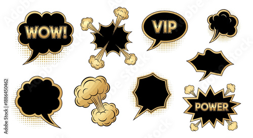 Comic speech bubbles with wow and power text