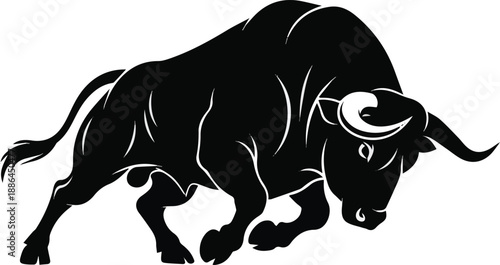 Create a Various Furious black bull silhouette charging forward isolated on white background for logo design