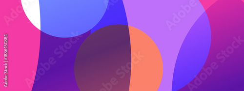 Darker aesthetic featuring saturated purple and blue circular shapes with orange accents