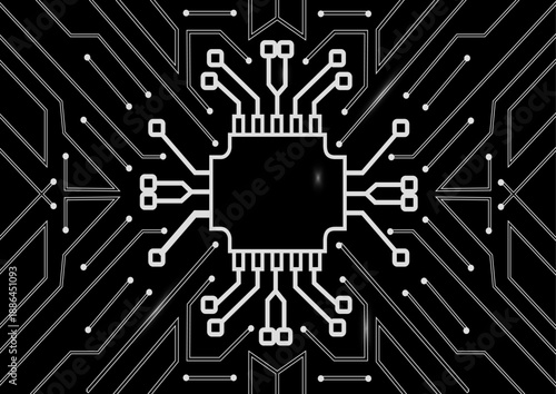Vector graphic design, background for technology company, chip set, IC, network, cybersecurity, digital infrastructure, futuristic, high-tech, scalable, professional, corporate branding.