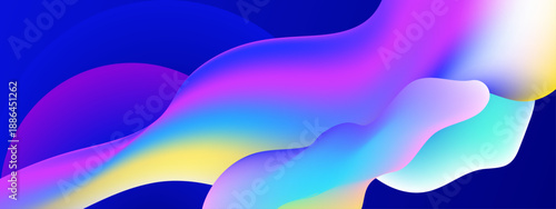 Elegant dark blue background featuring fluid organic shapes with glowing neon color transitions