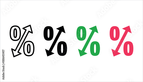 Percentage symbols with arrows indicating change increase solid in white background