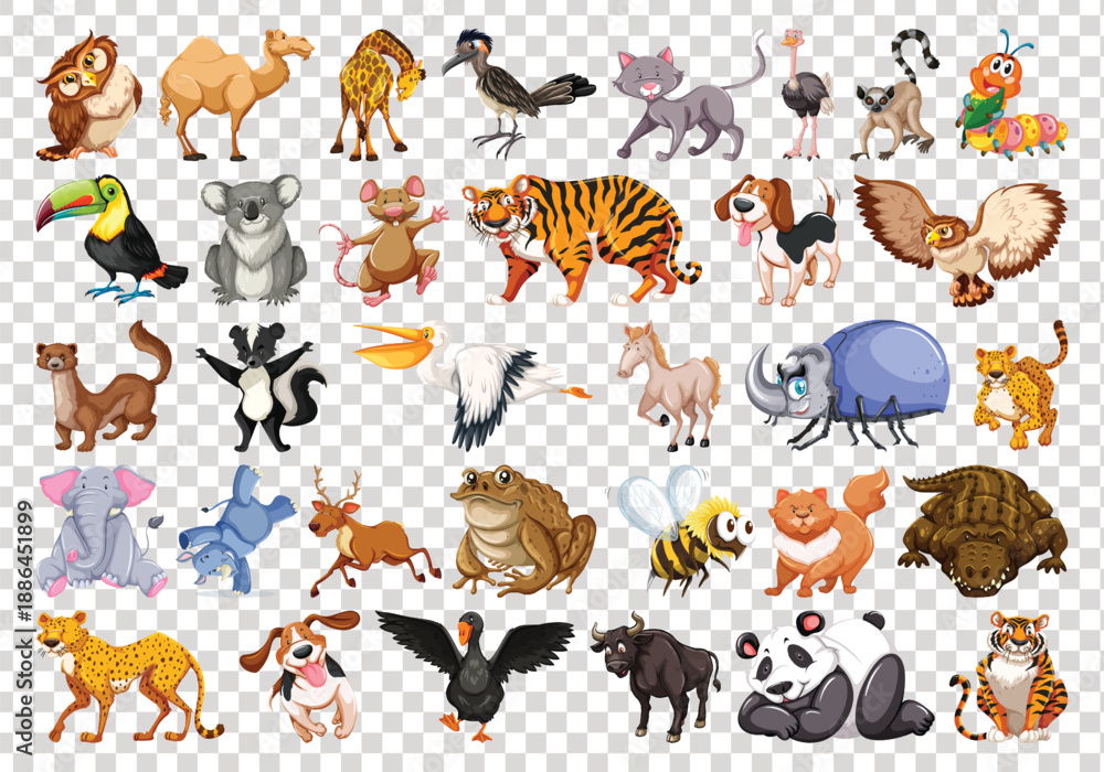 Obraz premium Cute Cartoon Animal Illustration Mega Set with Wild, Farm and Pet Characters
