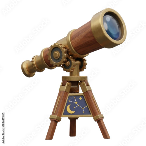 Wallpaper Mural Vintage Brass Telescope On Wooden Tripod With Celestial Decor On Black Background Torontodigital.ca