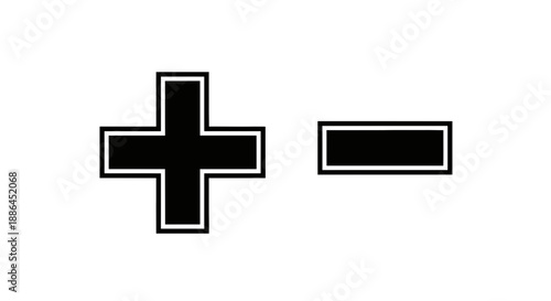 displays the universal symbols for addition and subtraction.