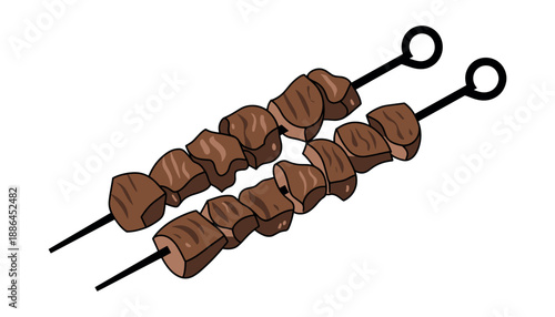 Two skewers of grilled meat barbecue food solid in white background