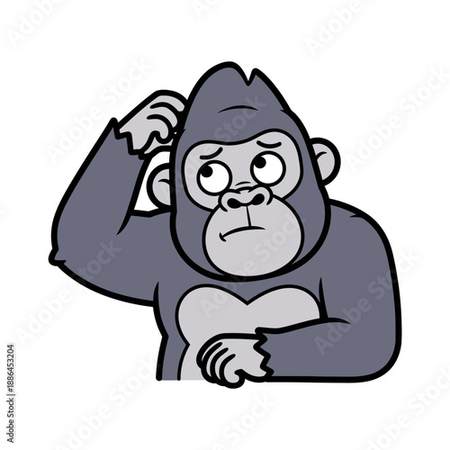 Confused Cartoon Gorilla Character Illustration.