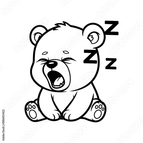 Cute Cartoon Bear Yawns and Sleeps.