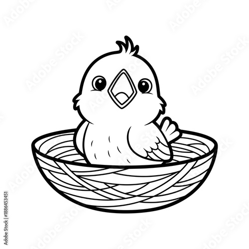 Cute Cartoon Bird Sitting in Nest.
