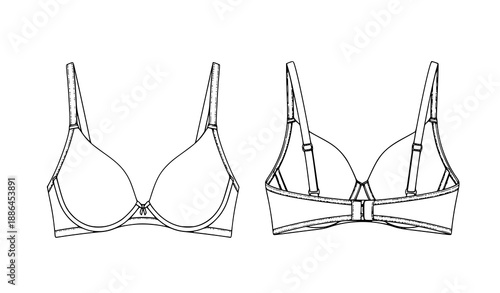 Editable satin silk bralette push up bra technical vector fashion sketch