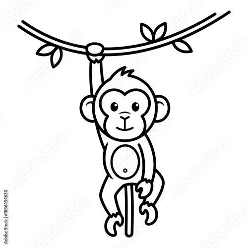 Monkey Hanging from a Vine Illustration.