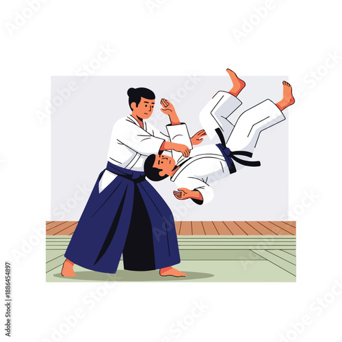 Martial Artists Practicing Judo Techniques Together.