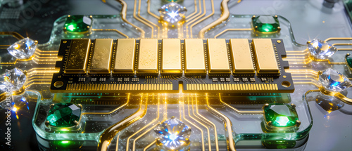 Wallpaper Mural Futuristic view of an abstract composition of a gold high-speed memory or RAM cell with communication nodes made of sparkling diamonds, the price of developing modern technology Torontodigital.ca