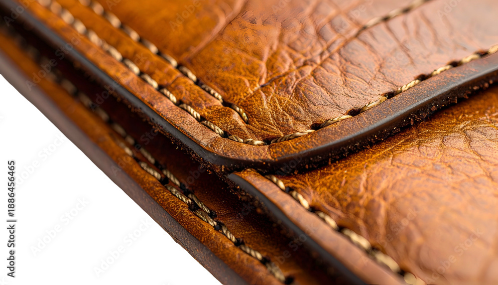 Obraz premium Close-up of rich, textured, brown leather with detailed stitching and a slight curve