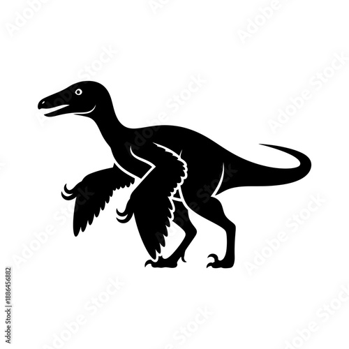Velociraptor Dinosaur Black Silhouette Vector Illustration Flat Design